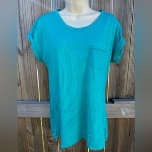 NY&C Teal Sheer-Pattern Pocket Tee - Medium